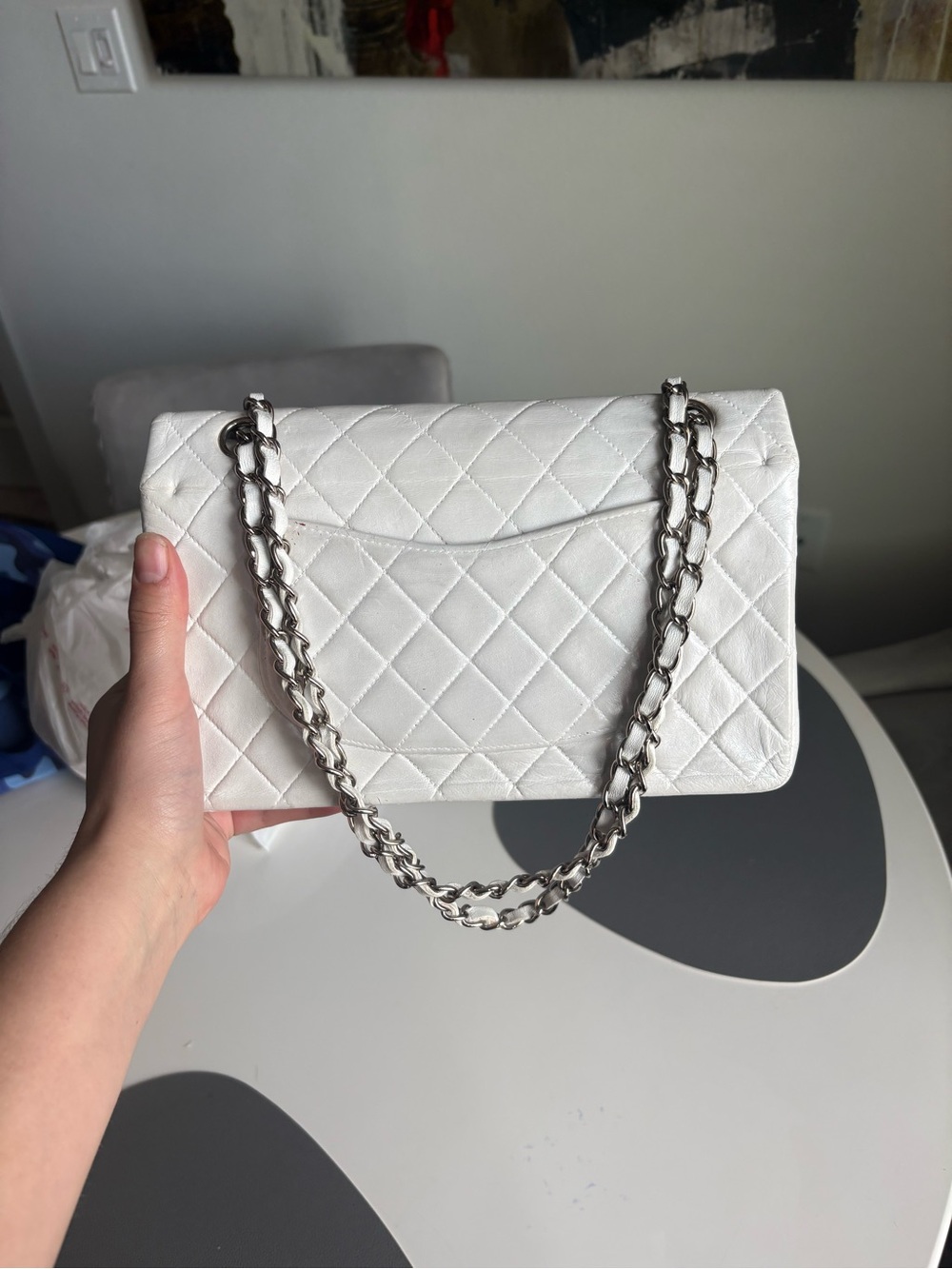 CHANEL White Quilted Lambskin Classic Flap Medium - Picture 3 of 12